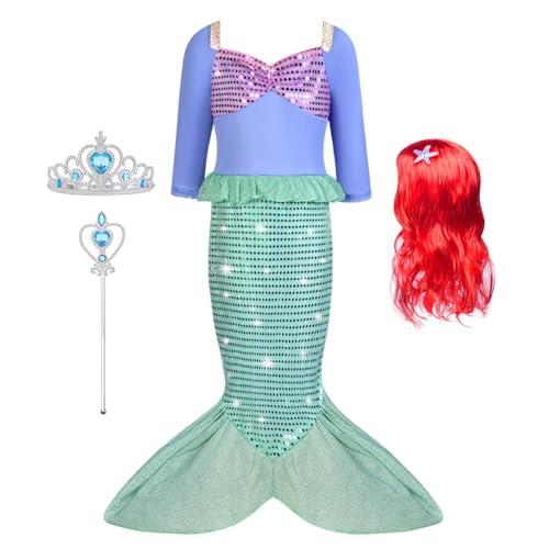 AUYAO Vestito Sirenetta Bambina Principessa Ariel Costume Parrucca Halloween Natale Cosplay