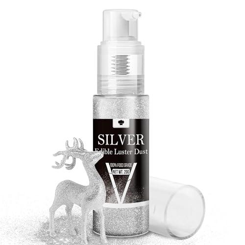 Glitter Commestibili, 20g Coloranti Alimentari Glitter Spray, Brillantini Alimentari per Torte, Cocktail, Bevande, Polvere Glitter Scintillante per Dolci di Halloween, Prodotti da Forno (Argento)