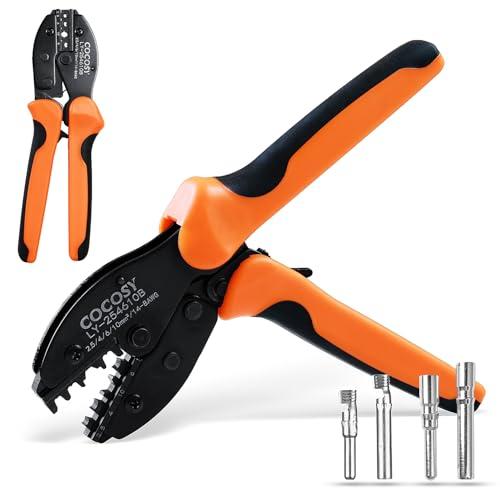 COCOSY 2.5-10mm² Pinza Solare Crimpatrice Pinza a Cricchetto Solare 2.5mm² 4mm² 6mm² 10mm² (AWG 14-8) per impianti PV Pinza precisa per crimpare connettori pannelli solari e cavi