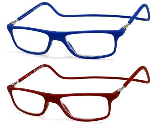 NEW VISION 2 Pack Occhiali Da Lettura con Calamita, Occhiali con Calamita Da Vista, Occhiali Calamitati Da Collo, Occhiali Lettura Calamita per Uomo e Donna NV2904 (C7+C8, 2, x)