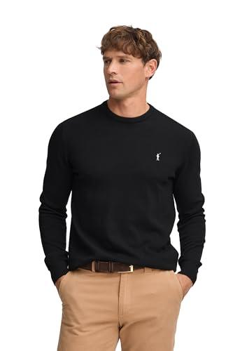 Polo Club Maglione Uomo Basico Nero 100% Cotone - Maglioni con Logo Ricamato