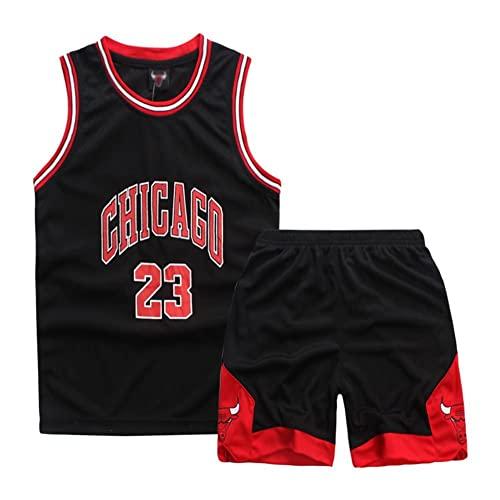 ISOVNUS Magliette Canotta e Pantaloncini da Basket Bambino 2 Pezzi - Completo Pallacanestro Ragazzo Senza Maniche per Bambini 11-12 Anni Nero