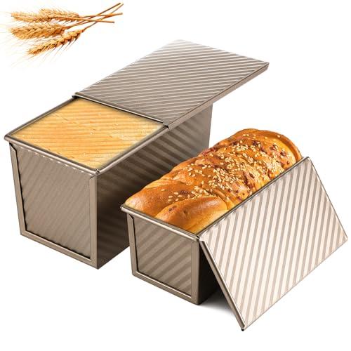 Pavlleen Set di 2 stampi antiaderenti per pane in cassetta con coperchio, ideale per cuocere pane, toast, panini e torte, perfetto per grigliare e cucinare (oro rosa)