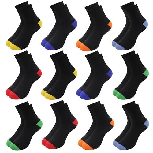 Uizuooy Calzini Sportivi Bambini - Set 12 Paia Colorati Traspiranti a Compressione per Tennis, Calcio in Cotone Unisex