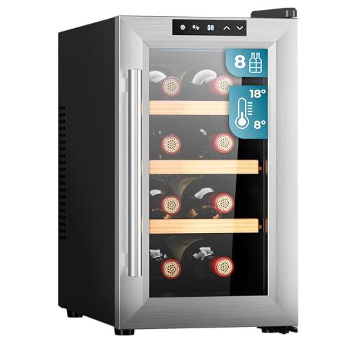 Cecotec Enoteca 8 bottiglie Bolero GrandSommelier 830 CoolWood, Termoelettrica, Basso livello sonoro e alte prestazioni, Temperatura regolabile: 8-18 °C, Pannello di controllo touch, Display,