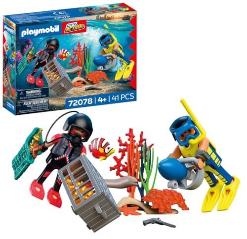 PLAYMOBIL | City Action | Polizia Subacquea con Tesoro | 2 Personaggi con Scooter e Creature Marine | Stimola la Creatività | Giocattolo per Bambini dai 4 Anni in su | 72078