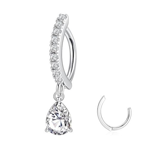 ZHITENG 14G Piercing Ombelico Anello, Navel Piercing Anello Ombelico Anelli Curvo Inverso Anallergico Clicker Belly Button Ring Cubic Zirconia Paved, Gioielli Pratico e Abile, Argento Pendente