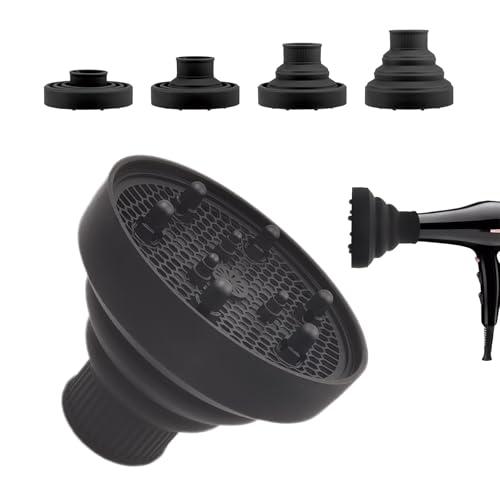 JOIYHY Diffusore in Silicone, Diffusore Capelli Ricci, Diffusore Portatile Capelli Ricci, Adattabile a Asciugacapelli con DIAMETRO 4.2-4.8cm, Pieghevole e riutilizzabile (Nero)