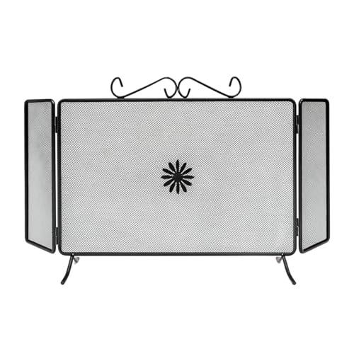 Virsus Parascintille con Ante, in ferro battuto con spessore 1,2 cm, misura 60x50 cm, di colore nero con sfumature, 3 Pannelli, schermo protezione da scintille per camini e stufe a legna