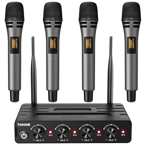 TONOR Sistema di Microfoni Wireless Canali Microfono Palmare Senza Fili, Portata UHF 60m,Trasmissione Del Segnale Stabile per Karaoke/Canto/Festa/Chiesa/Matrimonio/PA Speaker