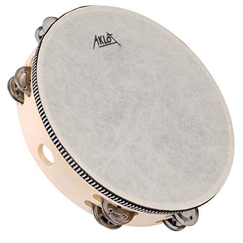 AKLOT 25cm tamburello tenuto 10 pollici in mano tamburello doppia fila campana di metallo Jingles faggio strumento musicale educativo a percussione di ballo e accompagnamento di canzoni