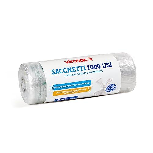 Virosac - 1000 Usi - Sacchetti multiuso a forma di shopper 34x60, 200 sacchetti per rotolo