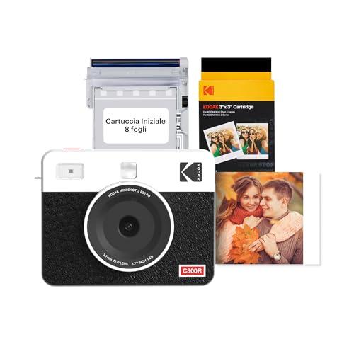 KODAK Mini Shot 3 Retro Regalo di Natale 4PASS 2-in-1 Fotocamera Istantanea & Stampante Fotografica (7,6x7,6cm) + 8 fogli inclusi + Pacchetto con 30 Fogli, Bianco