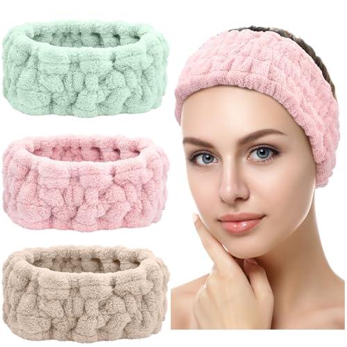 3 Pezzi Fascia per Viso Spa per Trucco e Lavaggio Viso Fascia Elastica Donna per Spa Yoga Sport Doccia Viso Fascia da Avvolgere per Ragazze e Donne (Rosa, Verde, Marrone)