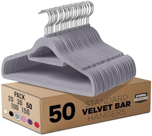 Utopia Home Antiscivolo Grucce in Velluto [50 pezzi] – Appendiabiti Appendini per cappotti Abiti con fermacravatta - Sobusti per Giacche e Felpe con Cappuccio (Grigio)