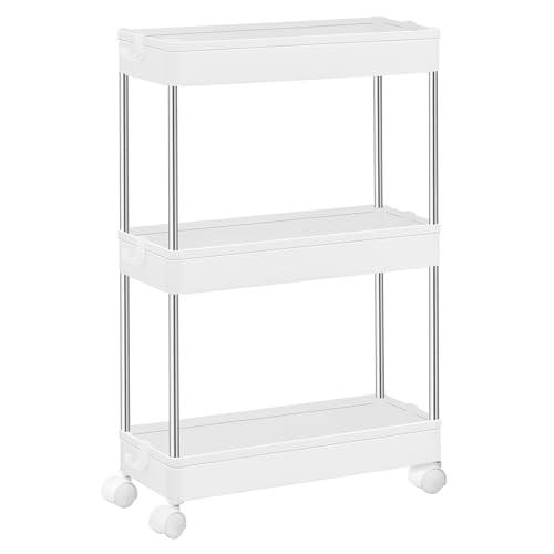 SONGMICS Carrello Portaoggetti a 3 Livelli, Carrello con Ruote, Carrellino da Cucina Bagno Ufficio, 14,4 x 42 x 60,6 cm, Bianco Nuvola KSC007W01