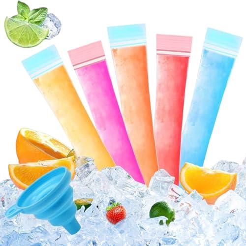 KAHZOR 100 Sacchetti per Ghiaccioli Trasparenti, Forme per Ghiaccio Fai da Te con Imbuto in Silicone, Sacchetti per Ghiaccioli per Yogurt, Succhi e Smoothie