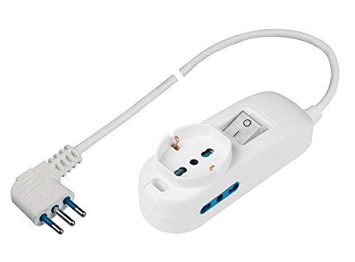 Poly Pool PP2500XL Presa Multipla P40 Pluristandard, Spina Salvaspazio Grande 16 A, 1.5 Metri Cavo e Interruttore, Bianco,3500W