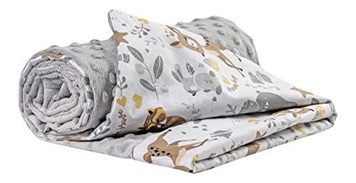 Medi Partners Coperta per Neonata Copertina Neonato per lettino - 100% Cotone 75x100cm naturale Blanket Neonati Invernale Estate Bifacciale Carrozzina Bambino (Cervo con grigio Minky)