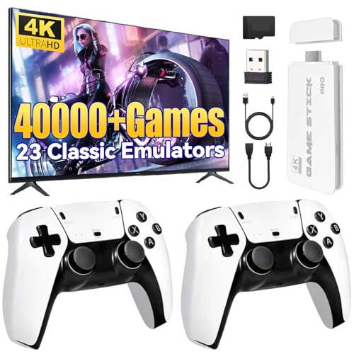 Console di gioco retrò Pro 2025, console per videogiochi HDMI 4K con oltre 40.000 giochi e 23 emulatori, stick per videogiochi plug and play con controller wireless 2.4G dual upgrade (128G)