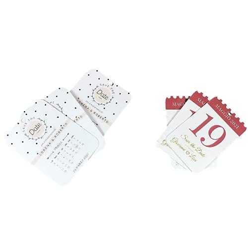 20 Cartellini “Save the Date” Personalizzati con Nomi e Data – Bigliettini Invito Matrimonio, Nozze, Anniversario, Cerimonie – Tag Oro o Argento a Forma di Calendario Elegante