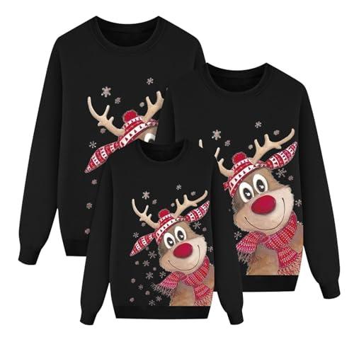 Dwevkeful Felpa Natalizia Famiglia Manica Lunga con Stampa Renna Senza Cappuccio Girocollo Invernale Sweatshirt Coordinate Natalizi Set Maglioni Natale Famiglia per Uomo Donna Bambino