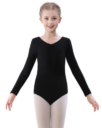 FONLAM Body da Danza Balletto per Bambine Ragazze Manica Lunga Leotard Ballet Ginnastica Ritmica Bambine (Nero, 8-9 Anni)