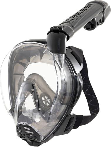 CRESSI dal 1946-Komodo Full Face Maschera Integrale Dry da Snorkeling Visione a 180°-CO2 Sicuro-Silicone 100% Anti Appannamento-Snorkel Laterale-Cinghie Elastiche Regolabili-Nero/Nero-M/L