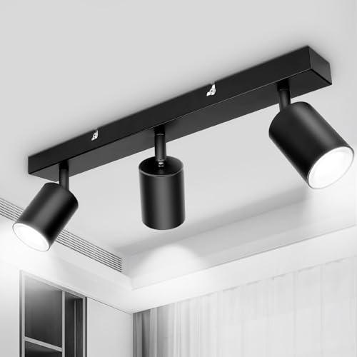 TaFiCo Plafoniere LED Soffitto a 3 Luci, Plafoniera Nera GU10, Faretti LED da Soffitto Orientabile Spot da Parete Interno per Cucina Soggiorno Camera da Letto Corridoio