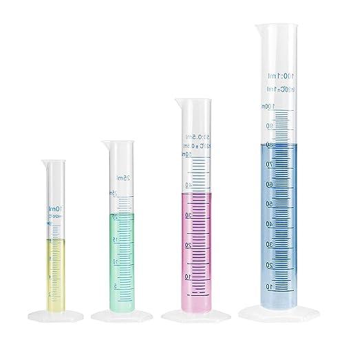 LATRAT Set di 4 cilindri graduati in plastica 10/25/50/100 ml per laboratori scientifici strumenti di misurazione chimica cucina