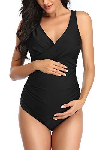 SUMMERSUNSHINE Costume da Bagno Intero Premaman con Incrocio Anteriore Costume da Bagno per Gravidanza Bikini Premaman Nero M