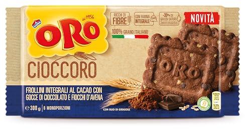 Oro Saiwa Cioccoro, Frollini Integrali al Cacao con Gocce di Cioccolato e Fiocchi d'Avena, Fonte di Fibre, 100% Grano Italiano, 300g (6 monoporzioni da 50g)