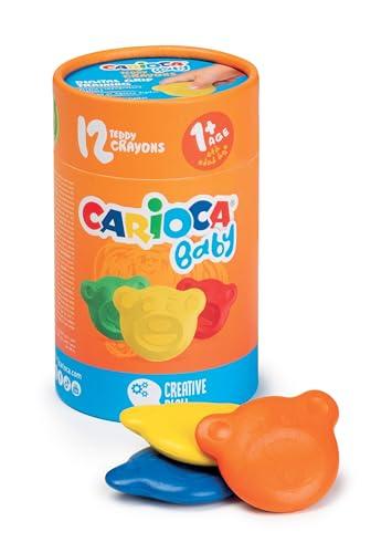 CARIOCA Pastelli Baby Teddy Crayons 1+, Tubo di 12 Pastelli Colorati a Forma di Orsetto, Pastelli Per Bambini dai 12 Mesi, 12 Pezzi