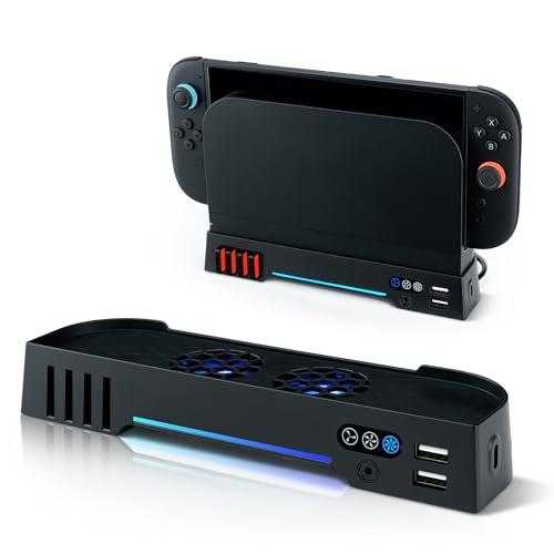 Mcbazel Switch 2 Dock Ventola di Raffreddamento con Luci RGB, Velocità Regolabile a 3 Impostazioni, Supporto per Archiviazione Schede di Gioco, Porte USB per Caricamento per la Console Switch 2