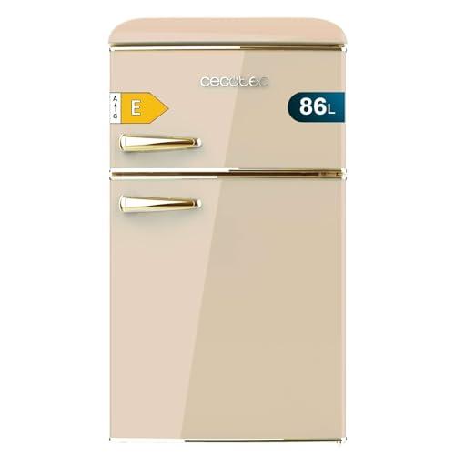 Cecotec Mini Frigorifero Retro Bolero Coolmarket 2D Origin 86 Beige E. Due Porte Beige di 89,3cm di Altezza e 48,7 di Larghezza con Capacità 86L, Classe Energetica E, LED Interno, Maniglia Cromata Oro