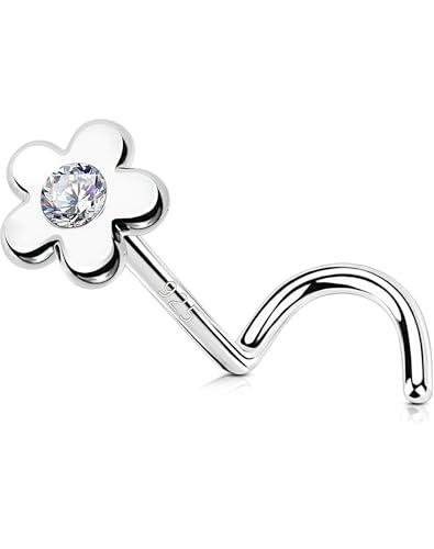 OUFER 20G Piercing Naso Argento 925 S Fiore Piercing Naso Donna Anellino Transparent CZ 7 mm Nose Ring Gioielli Per Il Corpo Per Le Donne