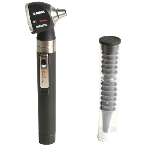 GIMA Otoscopio F.O. SIGMA, 2,5V, xenologeno in Bustina, Fornito con 14 Speculum Monouso, Leggero e Affidabile, in Plastica Rinforzata Resistente, con Bustina, Nero
