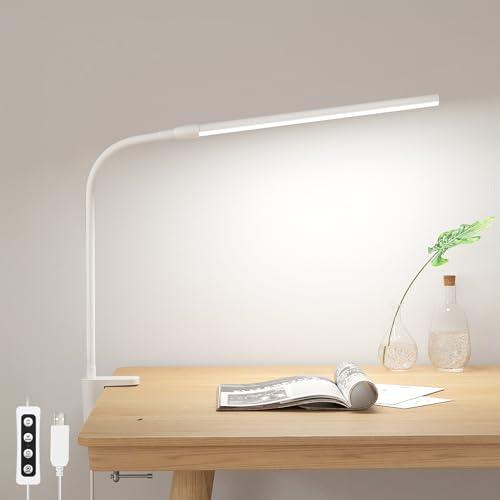 Lepro Lampada da Scrivania LED con Morsetto, Lampada da Tavolo con 3 Modalità, 10 Livelli di Luminosità, Luce Scrivania Dimmerabile e Protezione degli Occhi per Lettura, Studio, Ufficio, Bianco