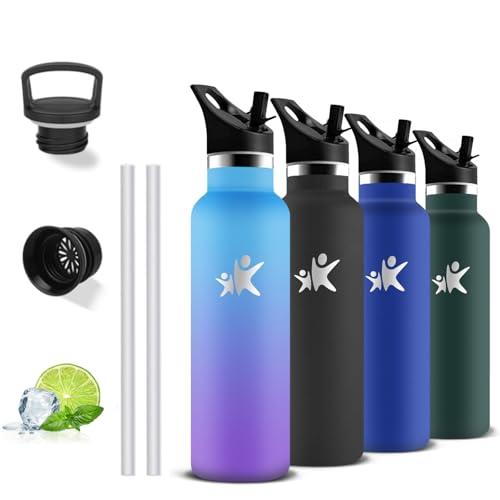 Borraccia Termica 500ml, Borraccia, Senza BPA, Borracie con Cannuccia, Senza Perdite, Bottiglia Termica, Mantiene Caldo per 12 Ore/Freddo 24 Ore, Termos per Yoga, Campeggio, Viaggio, Palestra