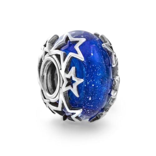 PANDORA Ciondolo Moments in argento Sterling con galassia glitterata in vetro di Murano blu
