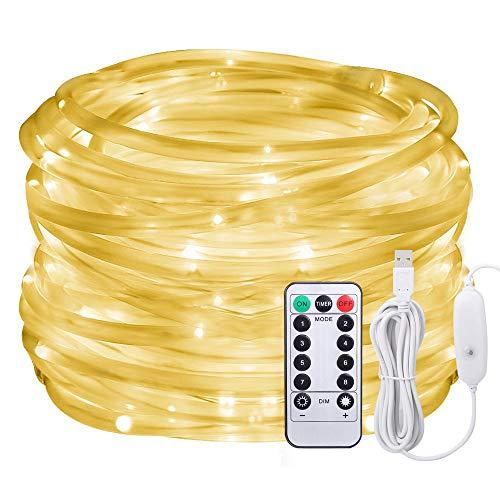 Afufu Luci a Led, Luci a 10 m di cavo USB alimentate, 100 luci del tubo del LED all'aperto con 8 modi, impermeabili IP65, decorazioni di Natale