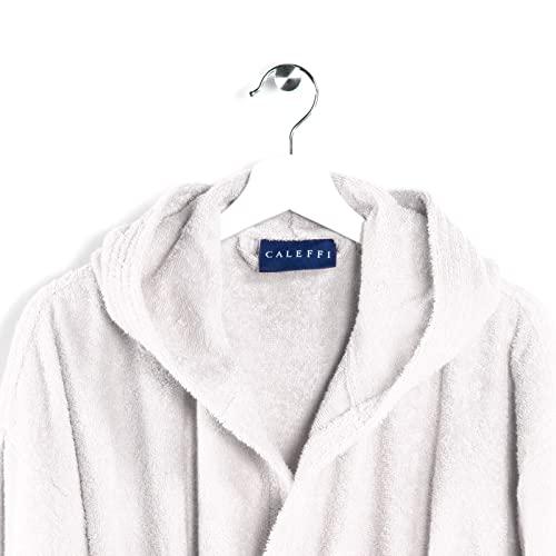 Caleffi - Accappatoio MINORCA per adulti, Donna/Uomo/Unisex con Cappuccio, in Spugna 100% morbido Cotone idrofilo 400gsm, Lavabile in Lavatrice 40° + Asciugatrice, Taglia S Colore BIANCO