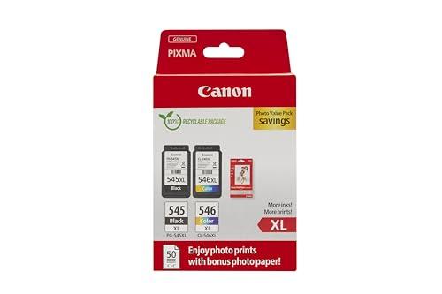 Canon PG-545 XL CL-546 XL VALUE SEC Confezione da 2 Cartucce d'inchiostro (Nero XL colore XL +50 fogli di carta fotografica 10x15cm 2024 SEC), Cartone Riciclabile 2024