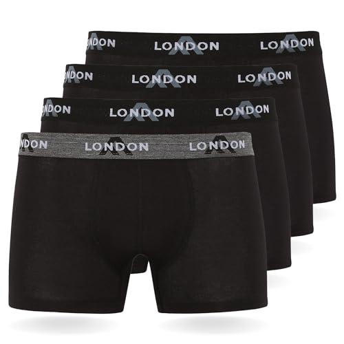 FM London Pacchetto da 4/8 Mutande Uomo, Boxer Uomo Cotone, Aderenti e Confortevoli per l'Uso Quotidiano, Nero (4 pezzi), L