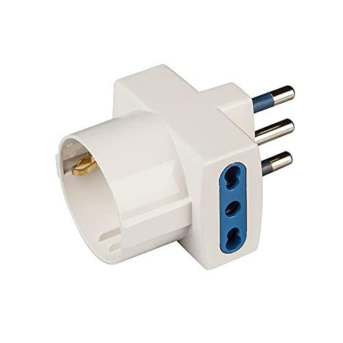 Poly Pool PP0468 Adattatore Triplo Spina Grande 16 A 2 Prese Bivalenti E 1 Standard Tedesco Bianco
