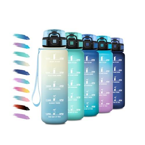 Borraccia Sportiva 1 Litro, Borraccia Motivazionale con Scala Temporale, con Filtro, Facile Pulizia, Borraccia a Prova di Perdite, Bottiglia Palestra per Campeggio, Corsa, Viaggio, Bicicletta