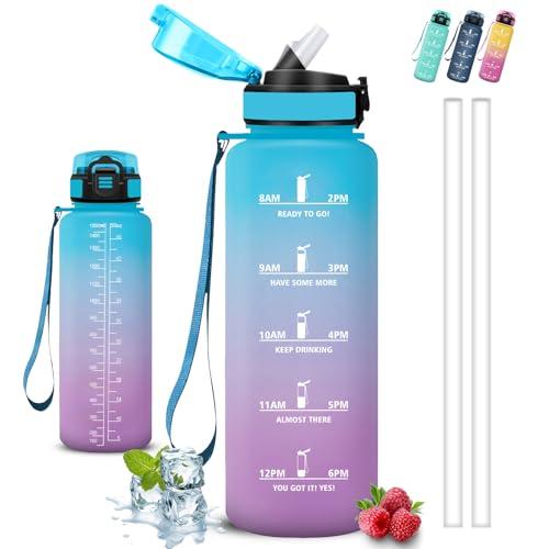 Borraccia 1,5 litri, Borraccia con Cannuccia, Senza Perdite, Borraccia Palestra, Facile da Pulire, Borraccia Motivazionale, Con Chiusura di Sicurezza, Borracce per Fitness, Campeggio, Yoga, Viaggio