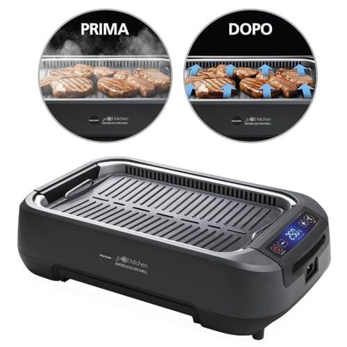 MACOM Griglia/Piastra Elettrica Con Cappa Aspirante Integrata e Doppio sistema filtrante,Indoor,Senza Fumo Senza Odori,Temperatura regolabile sino a 250°,1500W, Just Kitchen 849 Smokeless Fan Grill
