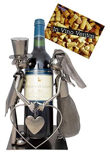 Brubaker bottiglia di vino titolare di matrimonio coppia coppia da sposa coppia decorativo oggetto metallico con biglietto di auguri per regalo di nozze