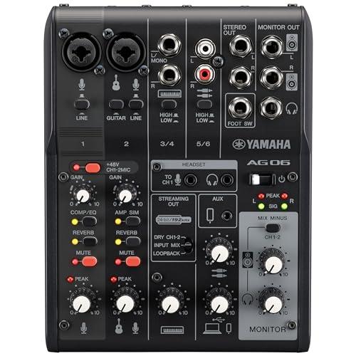 Mixer Yamaha AG06MK2 Mixer a 6 Canali per Streaming Live con Interfaccia Audio USB, per Windows, Mac, iOS e Android, Nero